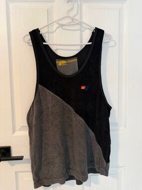Aviator Nation Terry Cloth Glider Racer Tank Top in black and gray